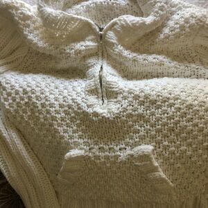Cozy White Knit Sweater with Front Pocket